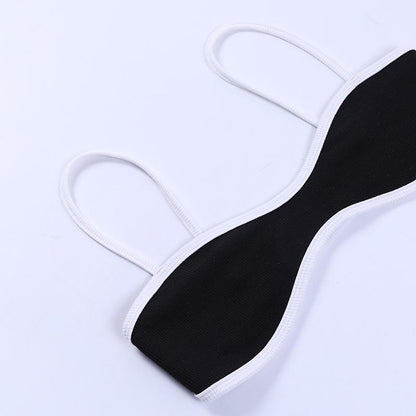 SVCST000050 Sexy color-blocking, ultra-short inner top with a halter top, a stylish and versatile crop top that exposes the navel