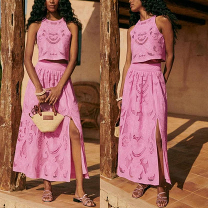 SVCD000031 Sleeveless skirt pocket two-piece set, INS casual loose vacation split suit