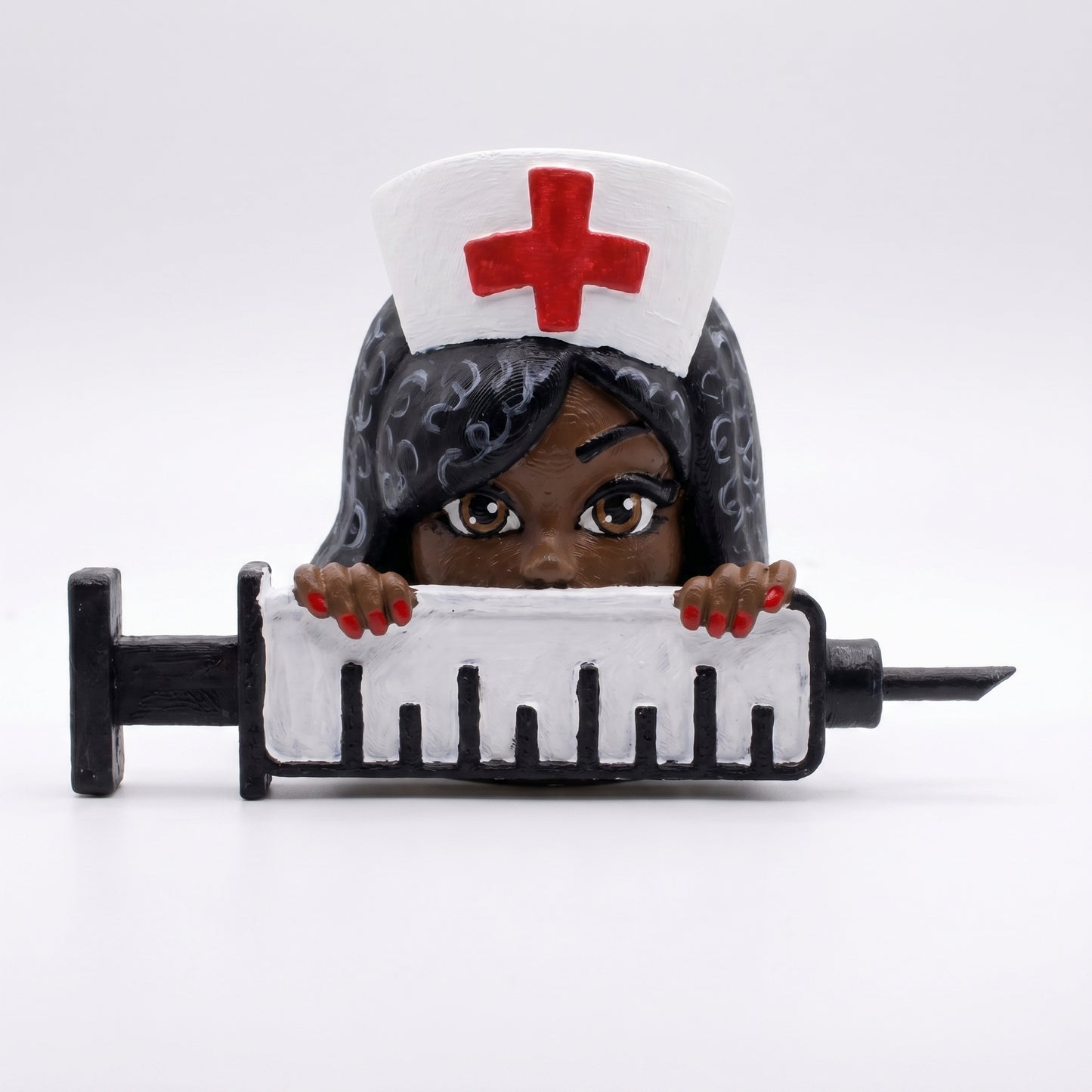 SUPERVALUECHOICE HCSEUA00067  Z-Blank Red Cross Nurse Syringe Resin Figurine DIY Paintable Blanks for Brooch Keychain Handmade Accessories 2" × 2.7" × 0.5"