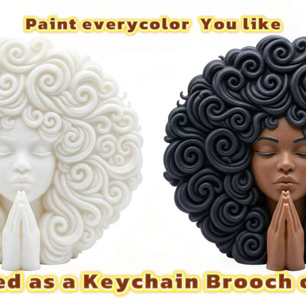 SUPERVALUECHOICE HCSEUA00004 Z-Blank Paintable Black Curly Hair Lady Prayer Statue Mold Base, DIY Handcraft for Brooch Keychain Accessories