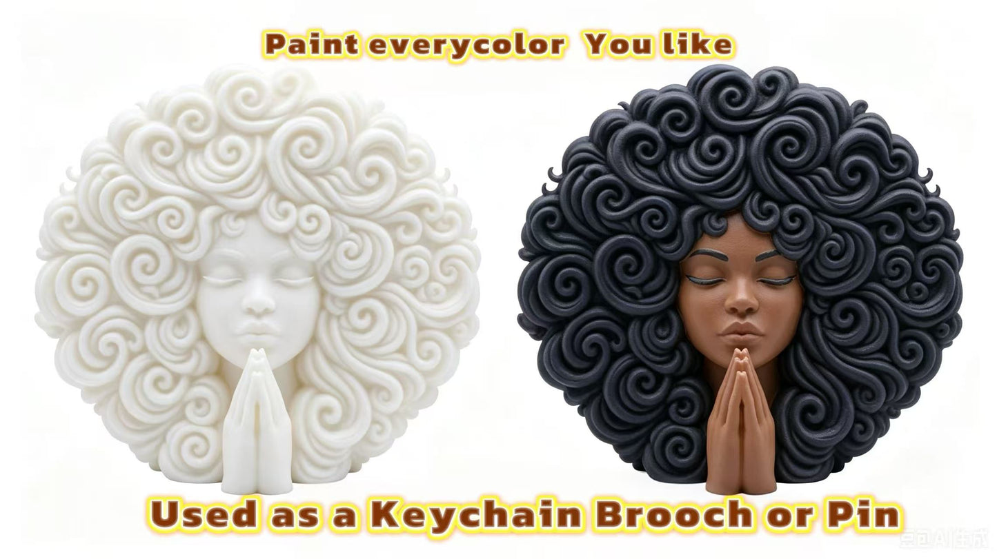 SUPERVALUECHOICE HCSEUA00004 Z-Blank Paintable Black Curly Hair Lady Prayer Statue Mold Base, DIY Handcraft for Brooch Keychain Accessories
