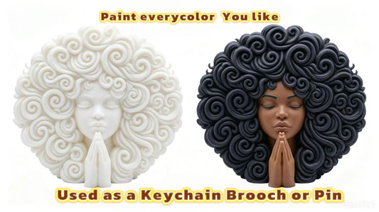 SUPERVALUECHOICE HCSEUA00004 Z-Blank Paintable Black Curly Hair Lady Prayer Statue Mold Base, DIY Handcraft for Brooch Keychain Accessories