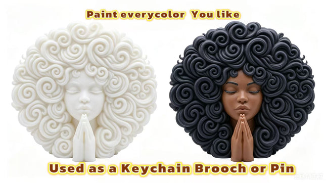 SUPERVALUECHOICE HCSEUA00004 Z-Blank Paintable Black Curly Hair Lady Prayer Statue Mold Base, DIY Handcraft for Brooch Keychain Accessories