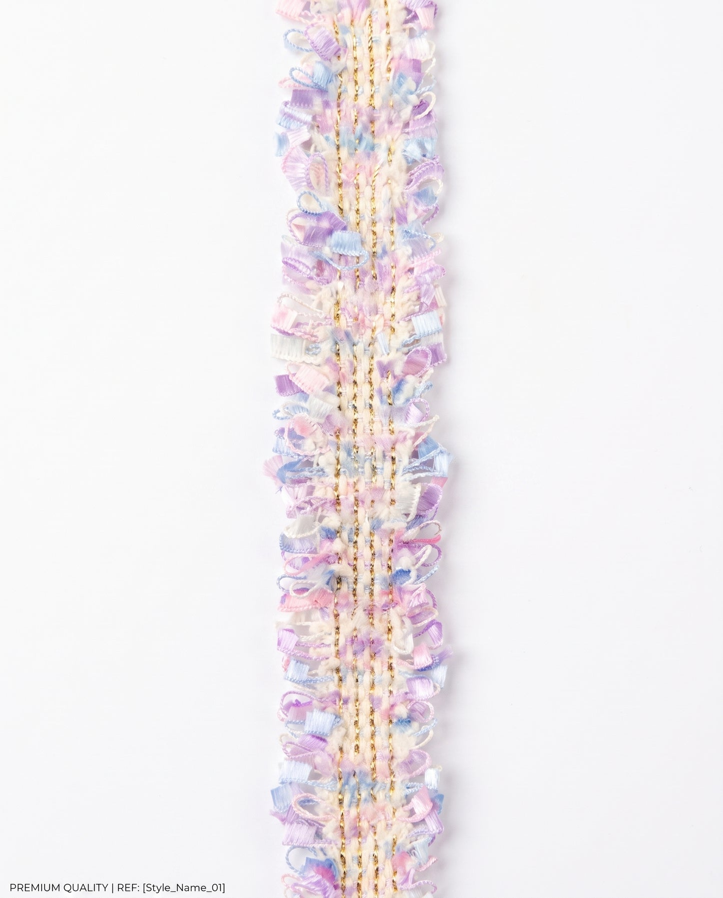 SuperValueChoice HCSEOA00008 Pastel Fringe Tweed Woven Trim Metallic Gold Thread Decorative Ribbon for Dress Hair Accessory DIY Sewing Craft ,0.98in width