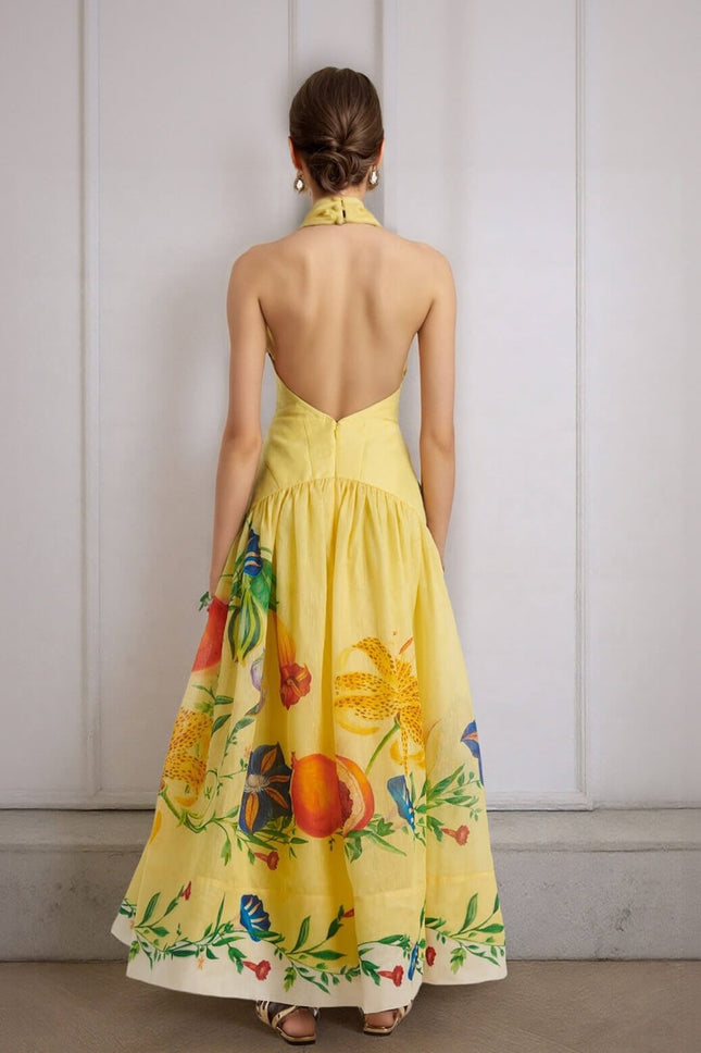 SUPERVALUECHOICE HCSEAA00019 Floral V-Neck Backless Midi Dress