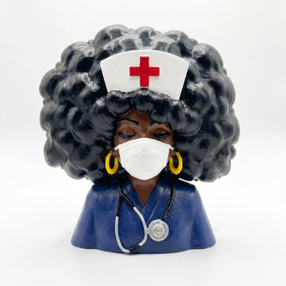SUPERVALUECHOICE HCSEUA00052  Z-Blank Red Cross Afro Nurse Resin Sculpture DIY Paintable Blanks for Brooch Keychain Handmade Accessories 2.2" × 2.7" × 0.5"