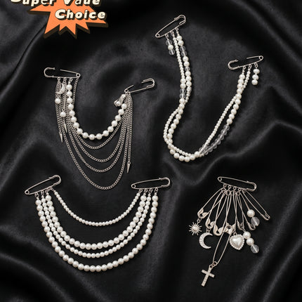 SUPERVALUECHOICE HCSESA00108 INS Fashion Elegant Multi-Layer Tassel Chain Design Brooch Decoration For Dress/Suit, Exaggerated Chain Bag Pendant