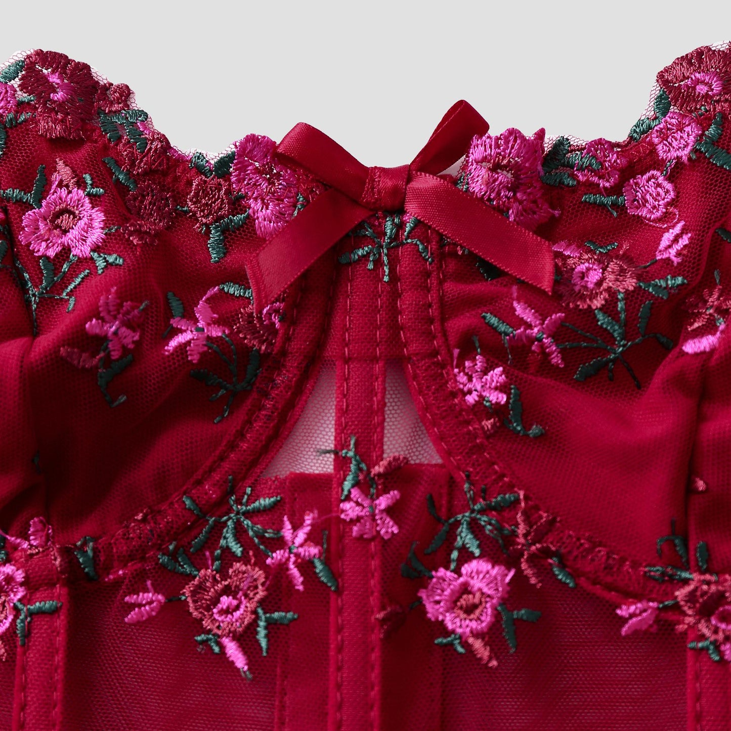 SVCT000086 Steel hoop corset, see-through embroidery, floral bow, fishbone breasted vest