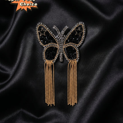 SUPERVALUECHOICE CHRISTMAS HCSEYD00046 Handmade Rhinestone Butterfly Applique, Hotfix Backed Crystal Beaded Patch for Christmas Holiday Garment, Formal Dress & Costume Embellishment 2.68 in × 4.53 in