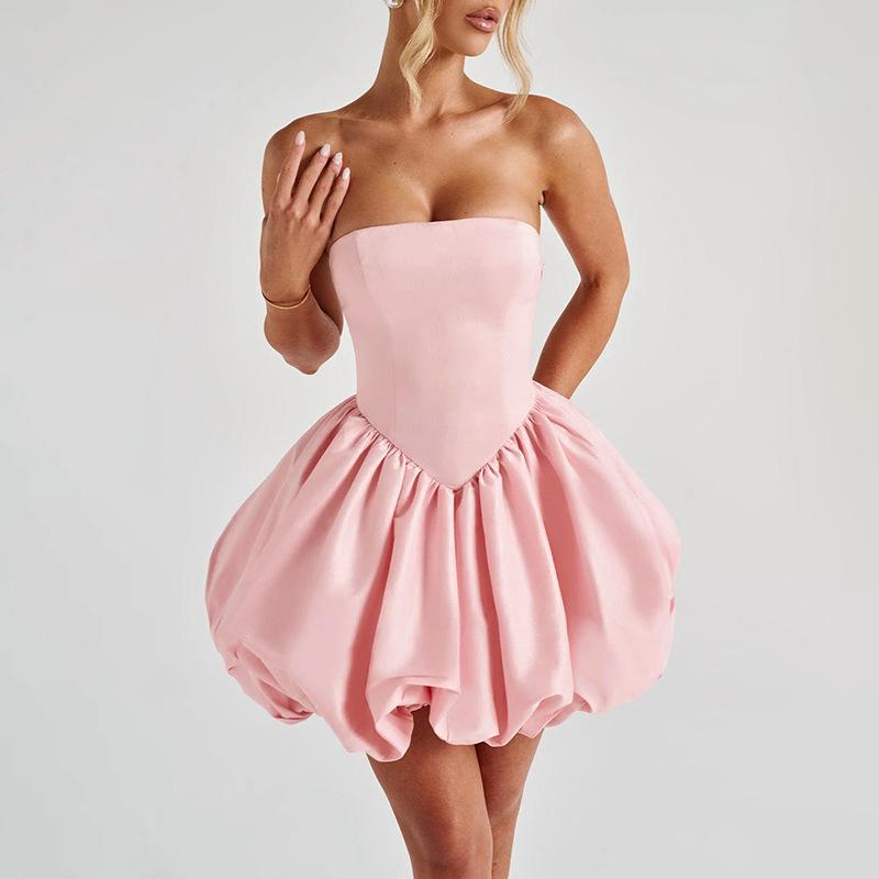 SVCD000051 Bow strapless lantern dress for dinner, sexy strappy slit dress