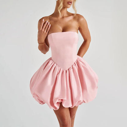 SVCD000051 Bow strapless lantern dress for dinner, sexy strappy slit dress