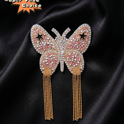 SUPERVALUECHOICE CHRISTMAS HCSEYD00046 Handmade Rhinestone Butterfly Applique, Hotfix Backed Crystal Beaded Patch for Christmas Holiday Garment, Formal Dress & Costume Embellishment 2.68 in × 4.53 in