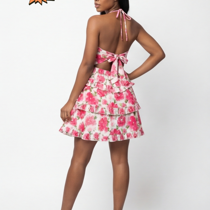 SVCD000128 Summer fashion hollowed-out strap V-neck style halter print dress