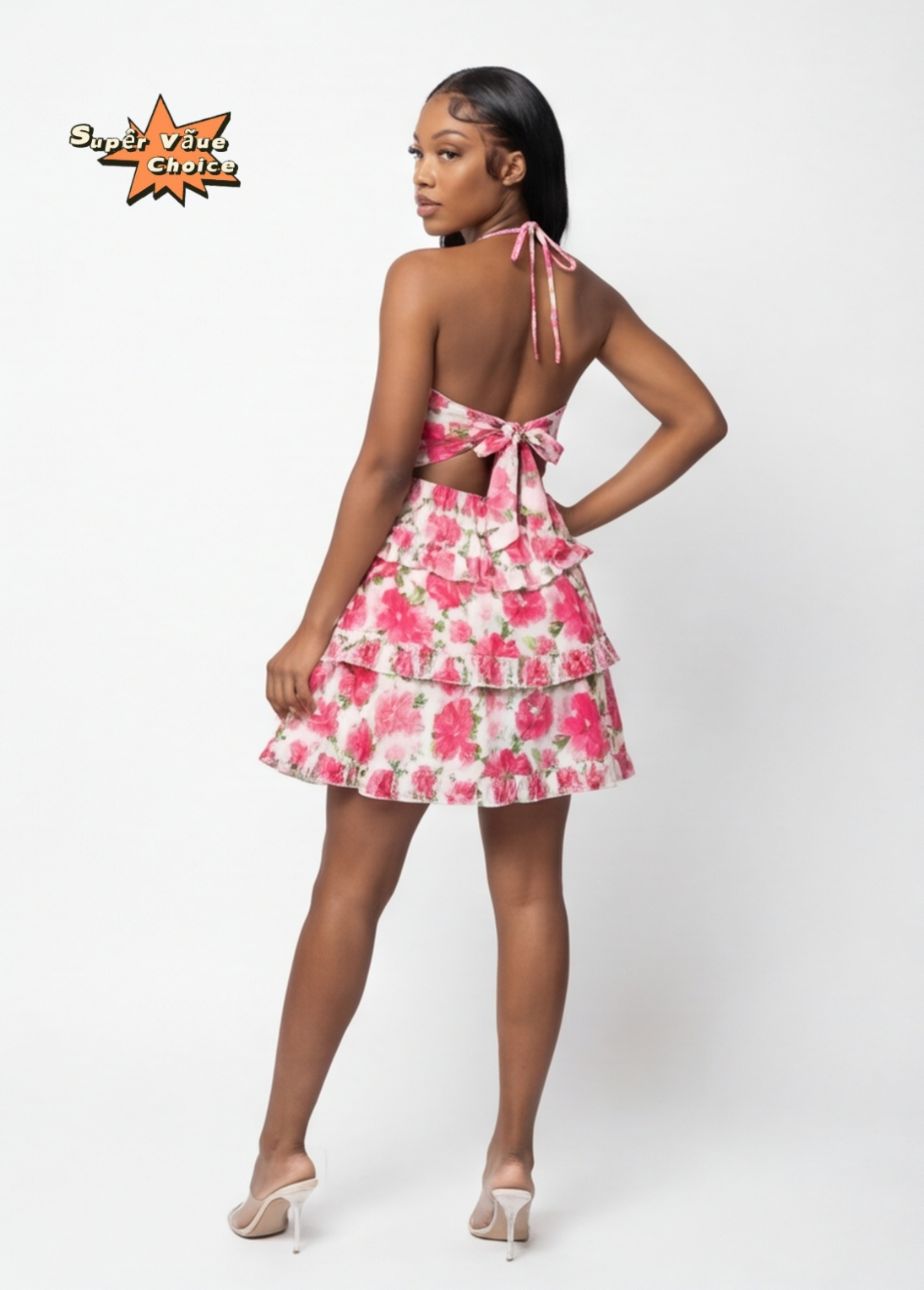 SVCD000128 Summer fashion hollowed-out strap V-neck style halter print dress