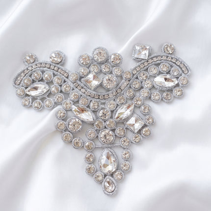 SUPERVALUECHOICE HCSEYD00042 Handmade Rhinestone Applique, Crystal Beaded Patch for Wedding Dress, Evening Gown, Costume DIY Sew On Embellishment