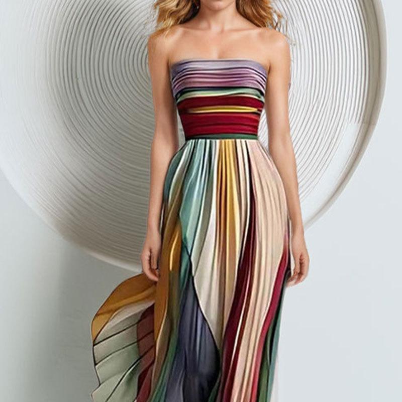 SVCD000081 Sexy strapless printed colorful long dress dress