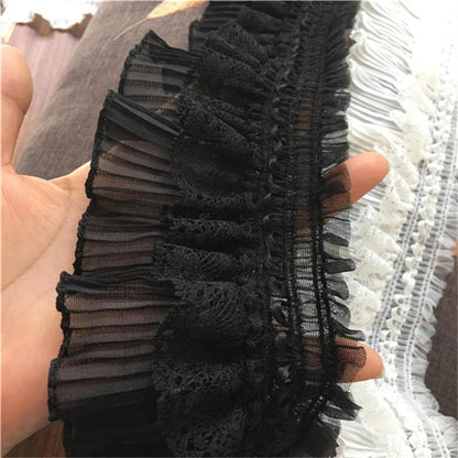 SuperValueChoice HCSEOA00004  Double Layer Ruffled Pleated Chiffon Lace Trim Elastic Frilly Ribbon for Dress DIY Sewing Hair Accessory Decor,3.54in width
