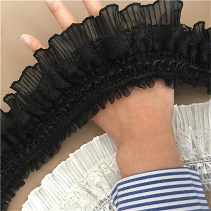 SuperValueChoice HCSEOA00004  Double Layer Ruffled Pleated Chiffon Lace Trim Elastic Frilly Ribbon for Dress DIY Sewing Hair Accessory Decor,3.54in width