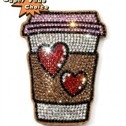 SUPERVALUECHOICE HCSESA00110 Cute Heart Coffee Cup Rhinestone Keychain & Brooch
