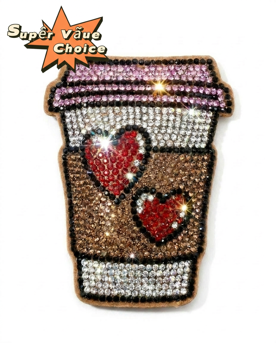 SUPERVALUECHOICE HCSESA00110 Cute Heart Coffee Cup Rhinestone Keychain & Brooch