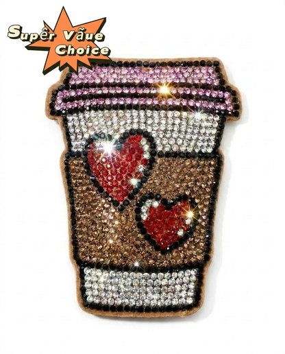 SUPERVALUECHOICE HCSESA00110 Cute Heart Coffee Cup Rhinestone Keychain & Brooch
