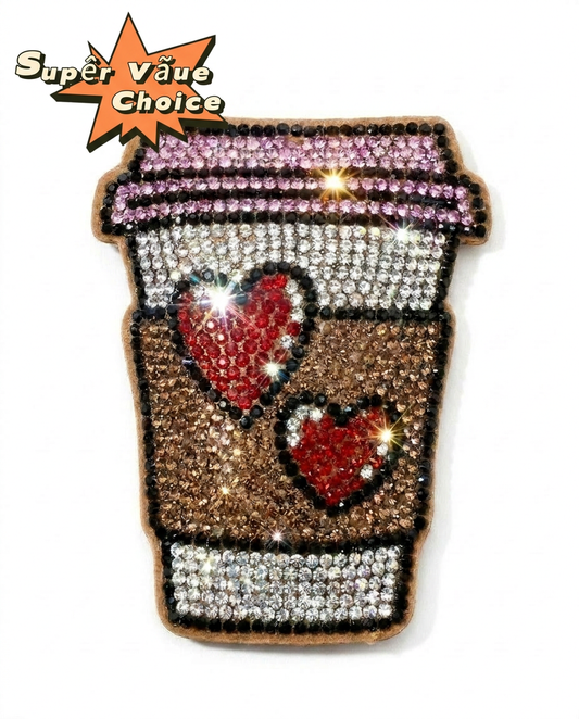 SUPERVALUECHOICE HCSESA00110 Cute Heart Coffee Cup Rhinestone Keychain & Brooch