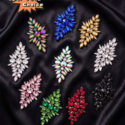 SUPERVALUECHOICE CHRISTMAS HCSEYD00045 Handmade Rhinestone Applique, Hotfix Backed Crystal Beaded Patch for Christmas Holiday Garment, Formal Dress & Costume Embellishment 3.74 in × 1.97 in