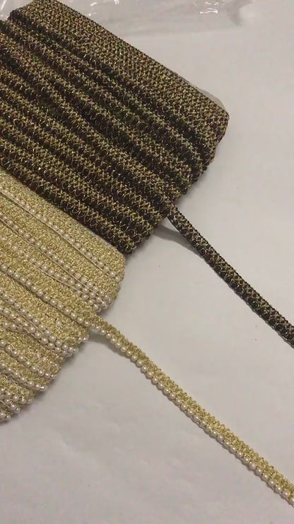 SuperValueChoice HCSEOA00002 Silver Beaded Wavy Fringe Lace Trim Ribbon Sparkly Rhinestone Edge Tape for Dress Sewing DIY Clothing Craft Decor ,0.47in Width