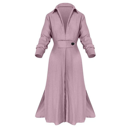 SUPERVALUECHOICE HCSEWO0001 Lace-up Solid Color Waist Long Sleeve Irregular Shirt Dress