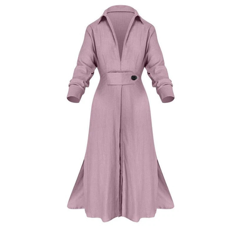 SUPERVALUECHOICE HCSEWO0001 Lace-up Solid Color Waist Long Sleeve Irregular Shirt Dress